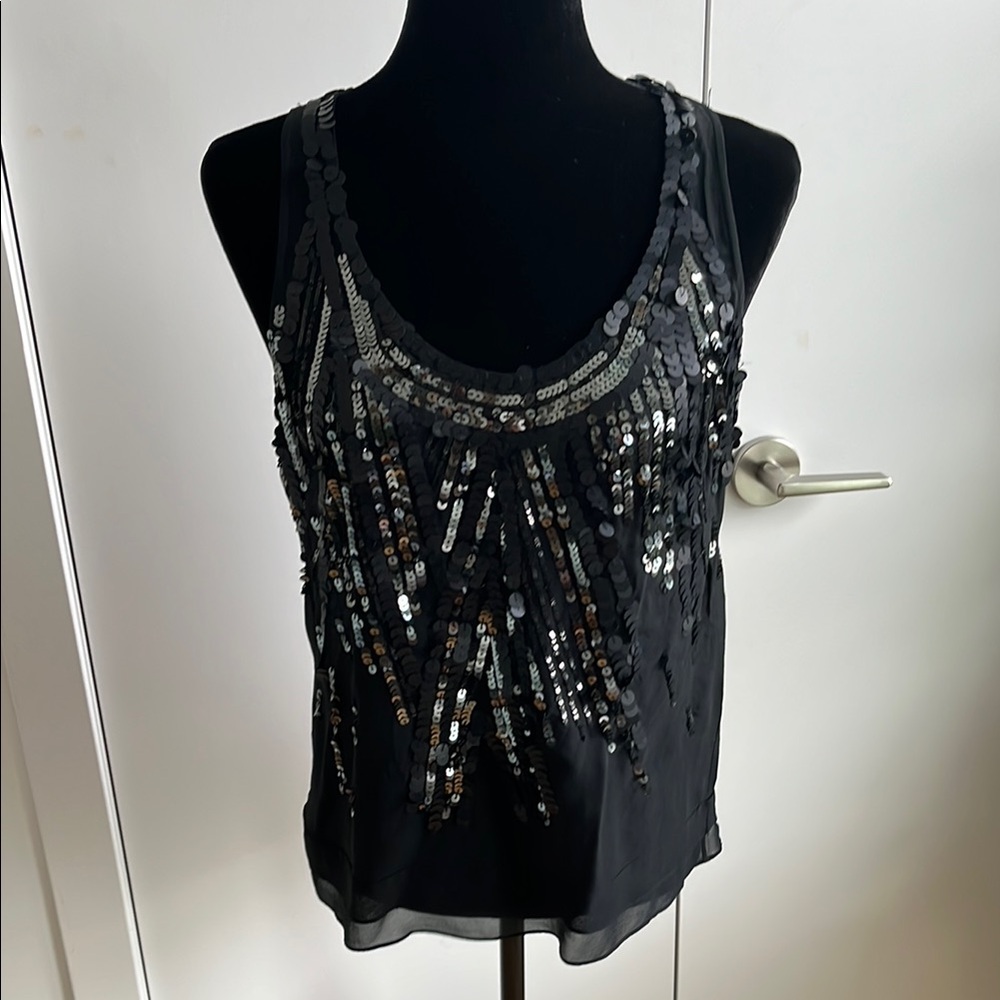 BCBGMaxAzria Black Sequin Tank Top